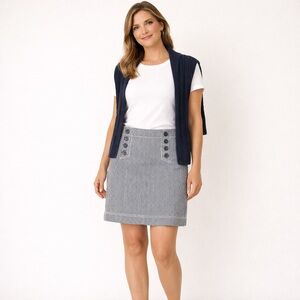 Talbots 4 Seersucker Nautical Skirt Blue White Stripe Preppy Golf Country Club